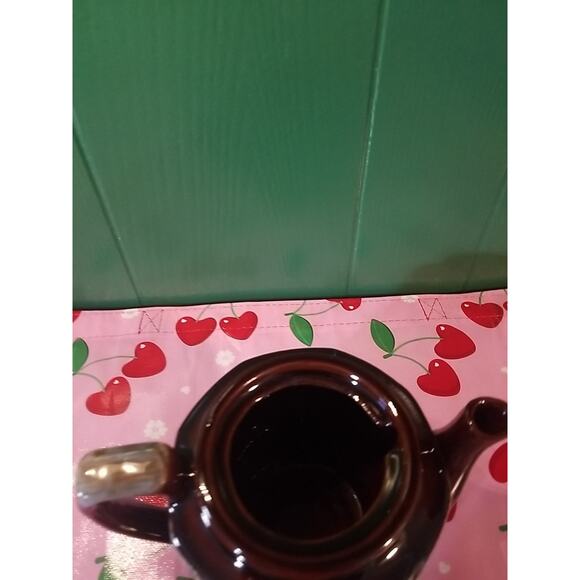 Vtg Octagonal ceramic tea pot brown/w charming Blueish drip glaze no chips - Picture 3 of 6